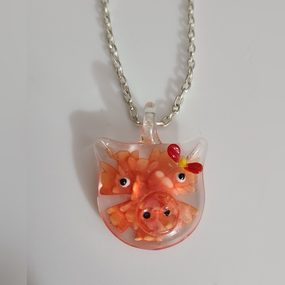 Pig necklace art glass murano lamp work venetian Italy pendant 3D silver chain